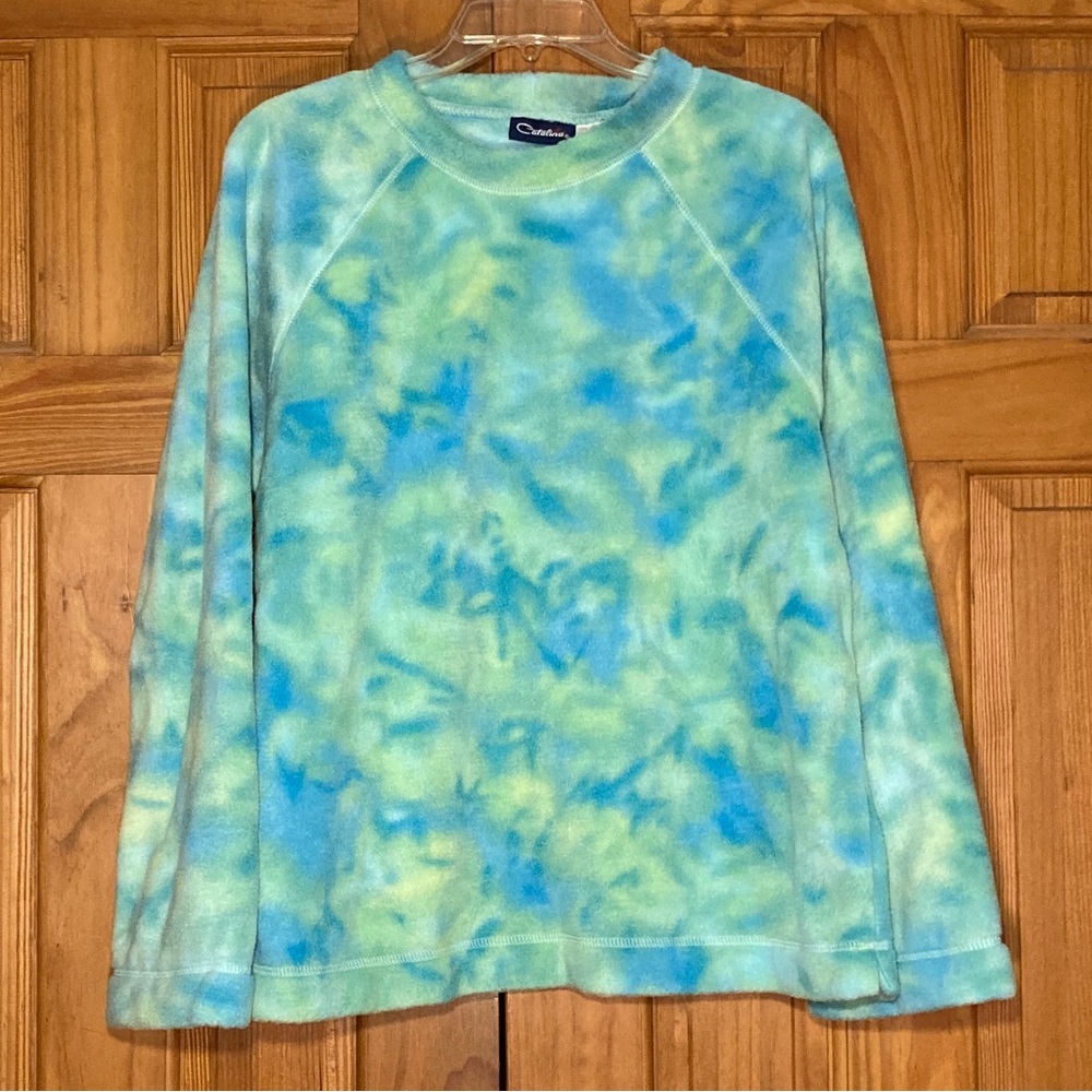 NWOT Catalina Vintage 90s Top Tie Dye Fleece Long Sleeve Blue Green Size L Large
